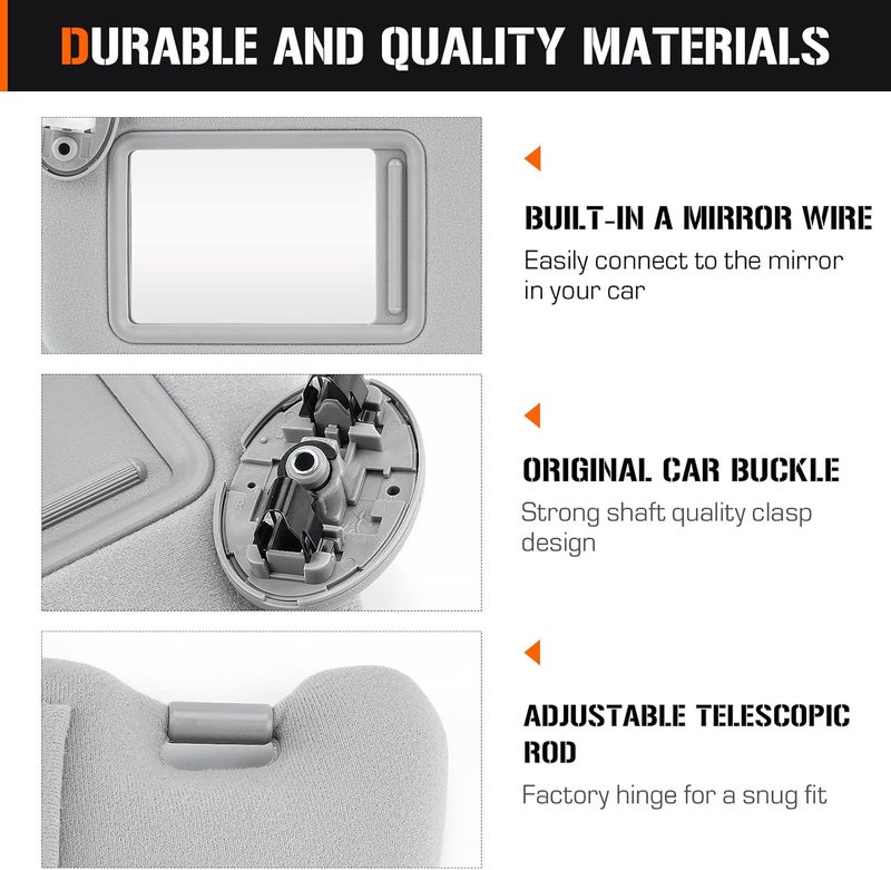 AEagle Sun Visor with Light for 2009-2016 Toyota Venza with Sunroof, Right Passenger Side Gray Sunvisor Replacement 74320-0T021-B1 - Image 5